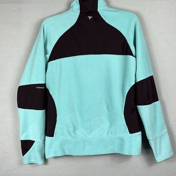 Columbia Titanium Fleece Jacket Full Zip Womens Size Medium Teal Brown Thumbhole - Picture 2 of 10